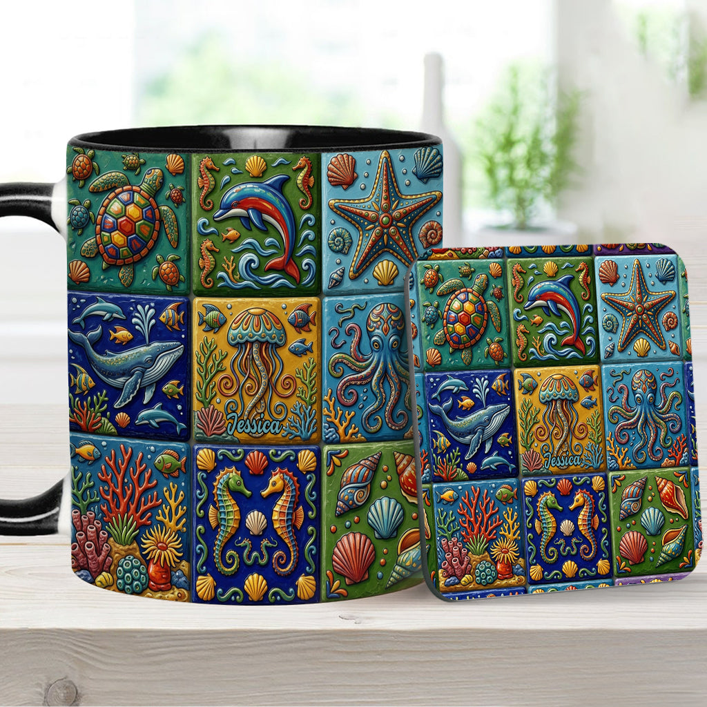 Sea Creatures - Personalized Sea Lover Accent Mug & Coaster