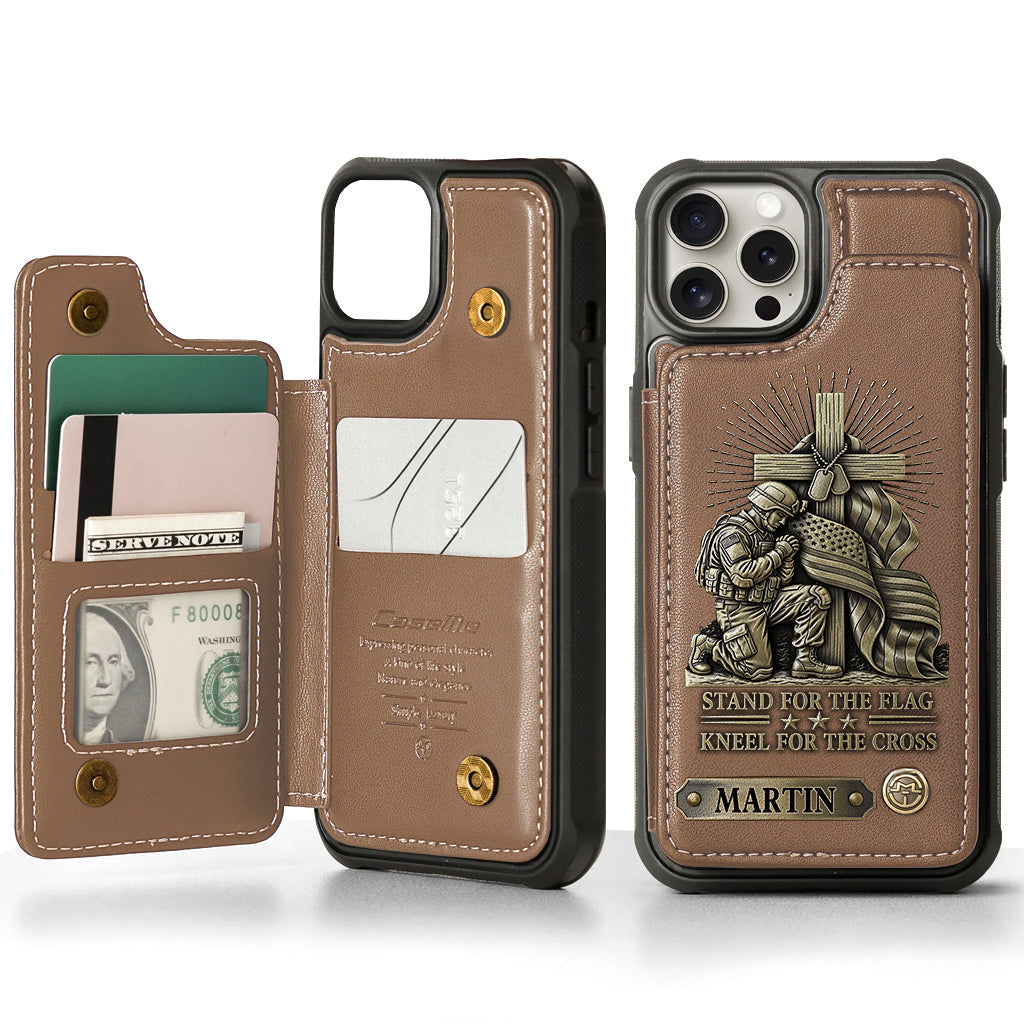 Kneel For The Cross - Personalized Veteran Wallet Phone Case