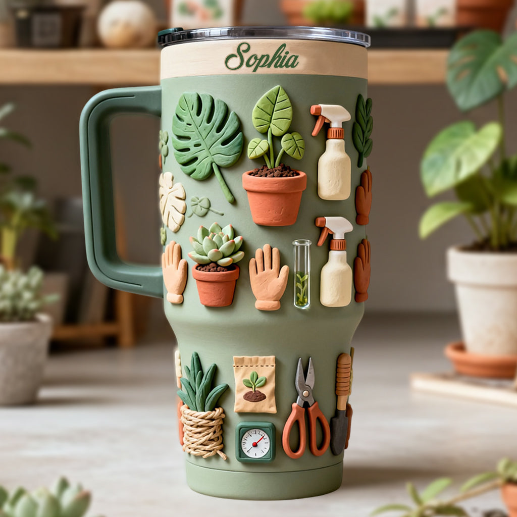 Plant Mom - Personalized Gardening Tumbler With Handle