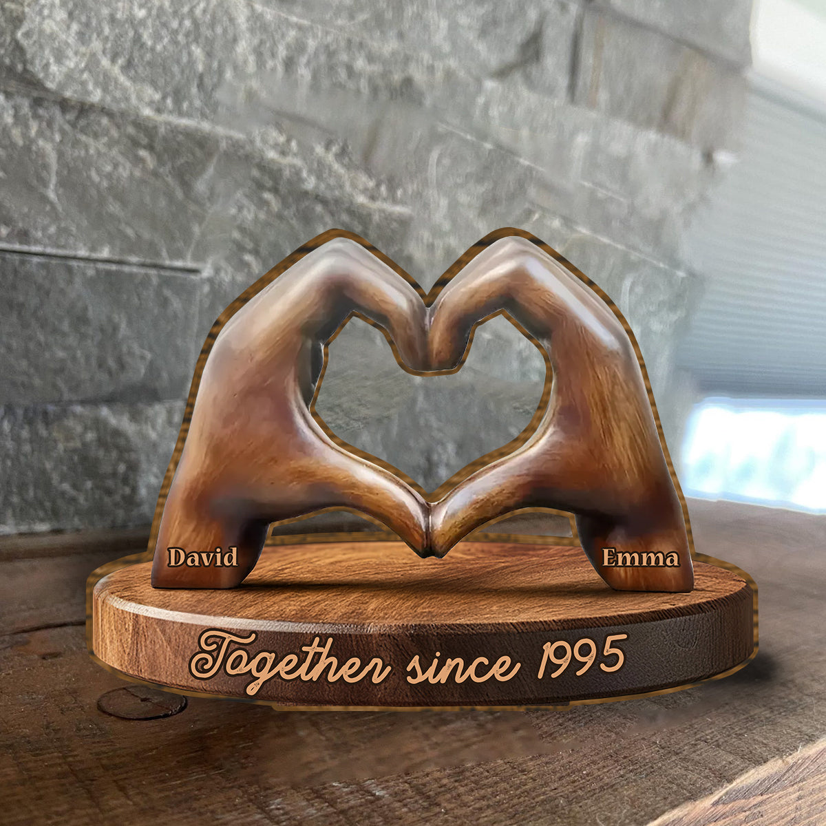 Heartfelt Love Sculpture Couple Hands - Personalized Couple Custom Shaped Wood Plaque