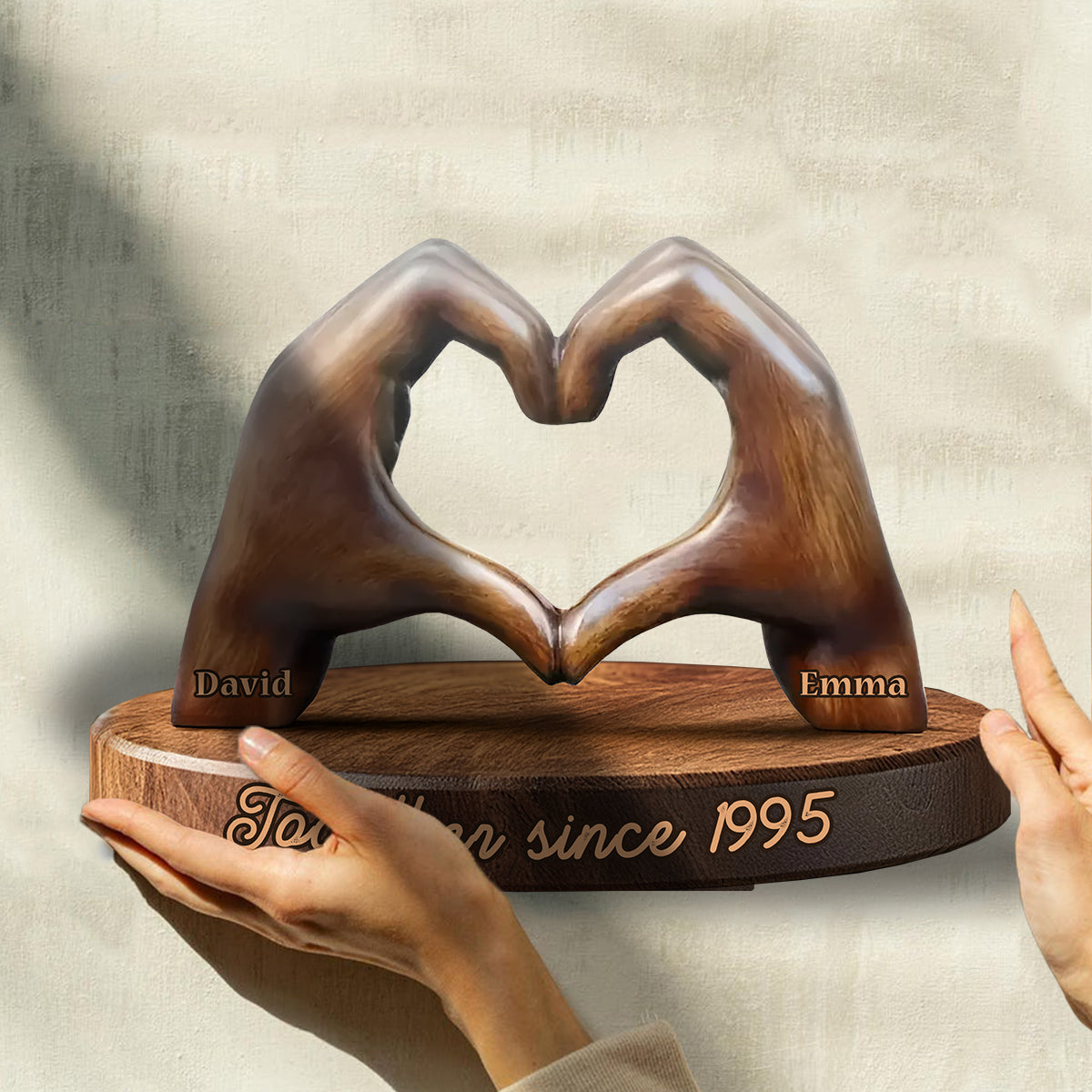 Heartfelt Love Sculpture Couple Hands - Personalized Couple Custom Shaped Wood Plaque