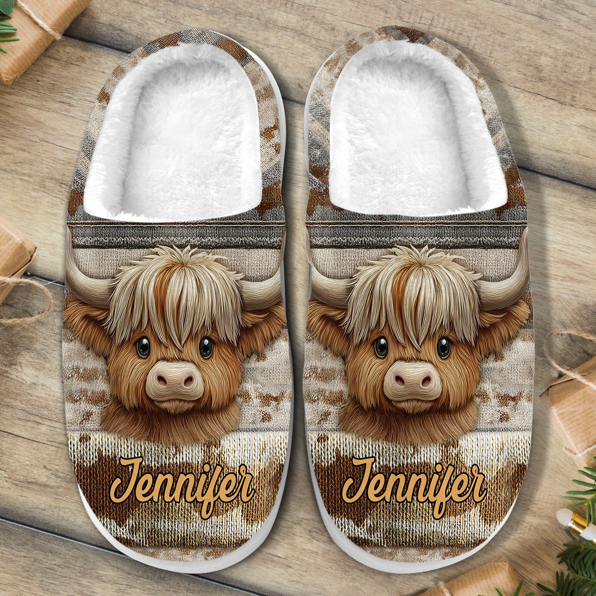Cute Highland Cow - Personalized Highland Cow Slippers