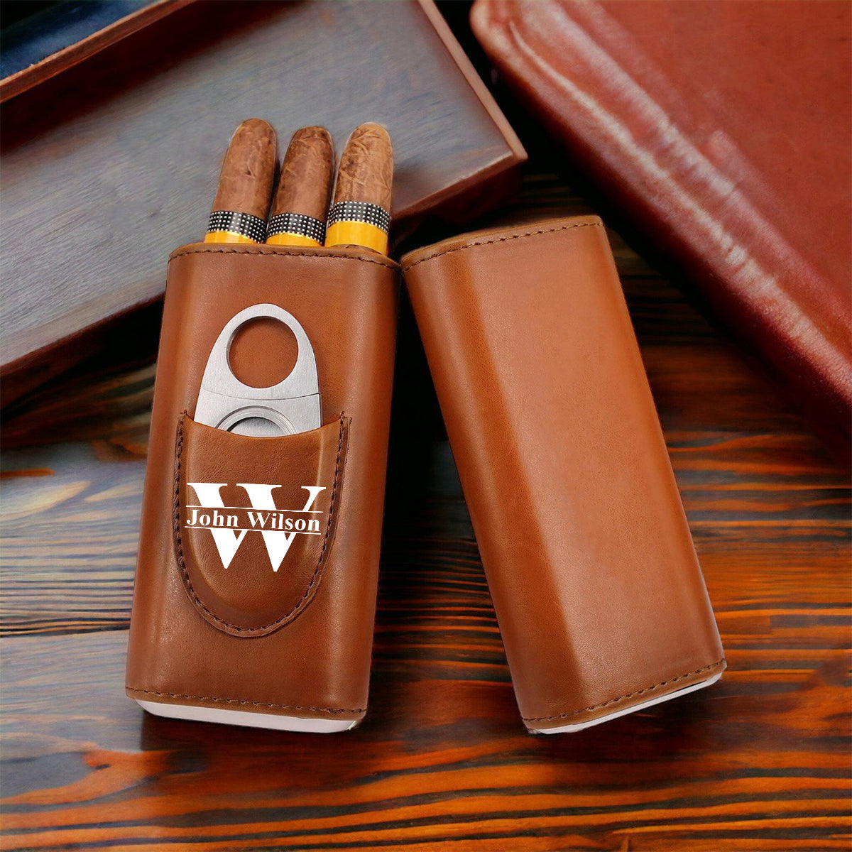Gift For Dad Grandpa - Proud To Be American Papa - Personalized Father Leather Cigar Humidor Case