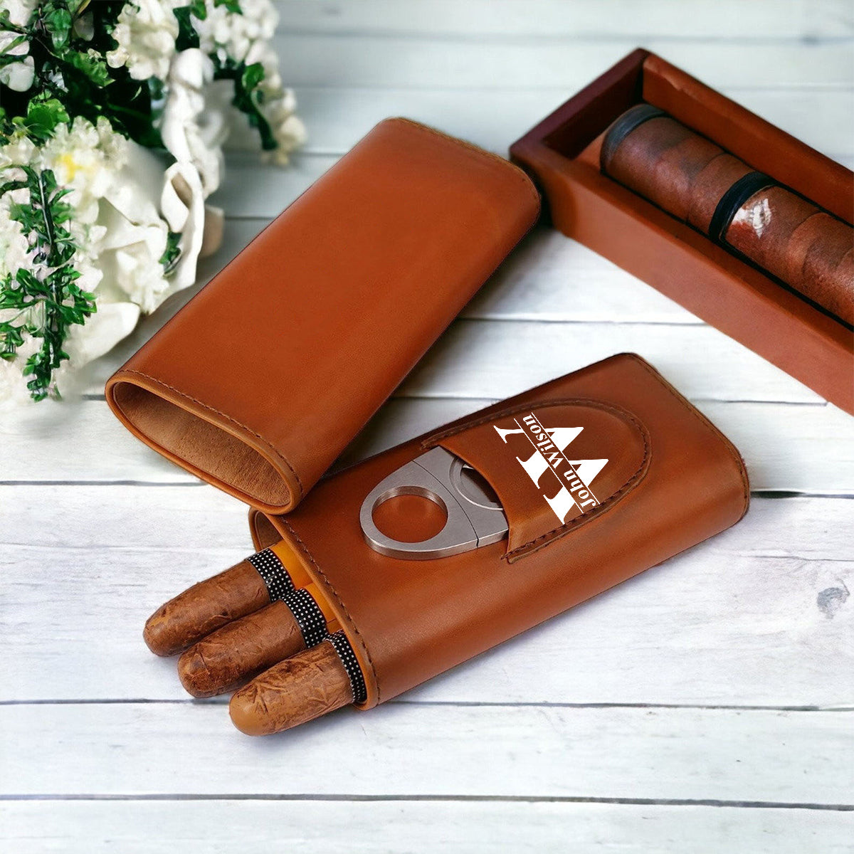 Gift For Dad Grandpa - Proud To Be American Papa - Personalized Father Leather Cigar Humidor Case