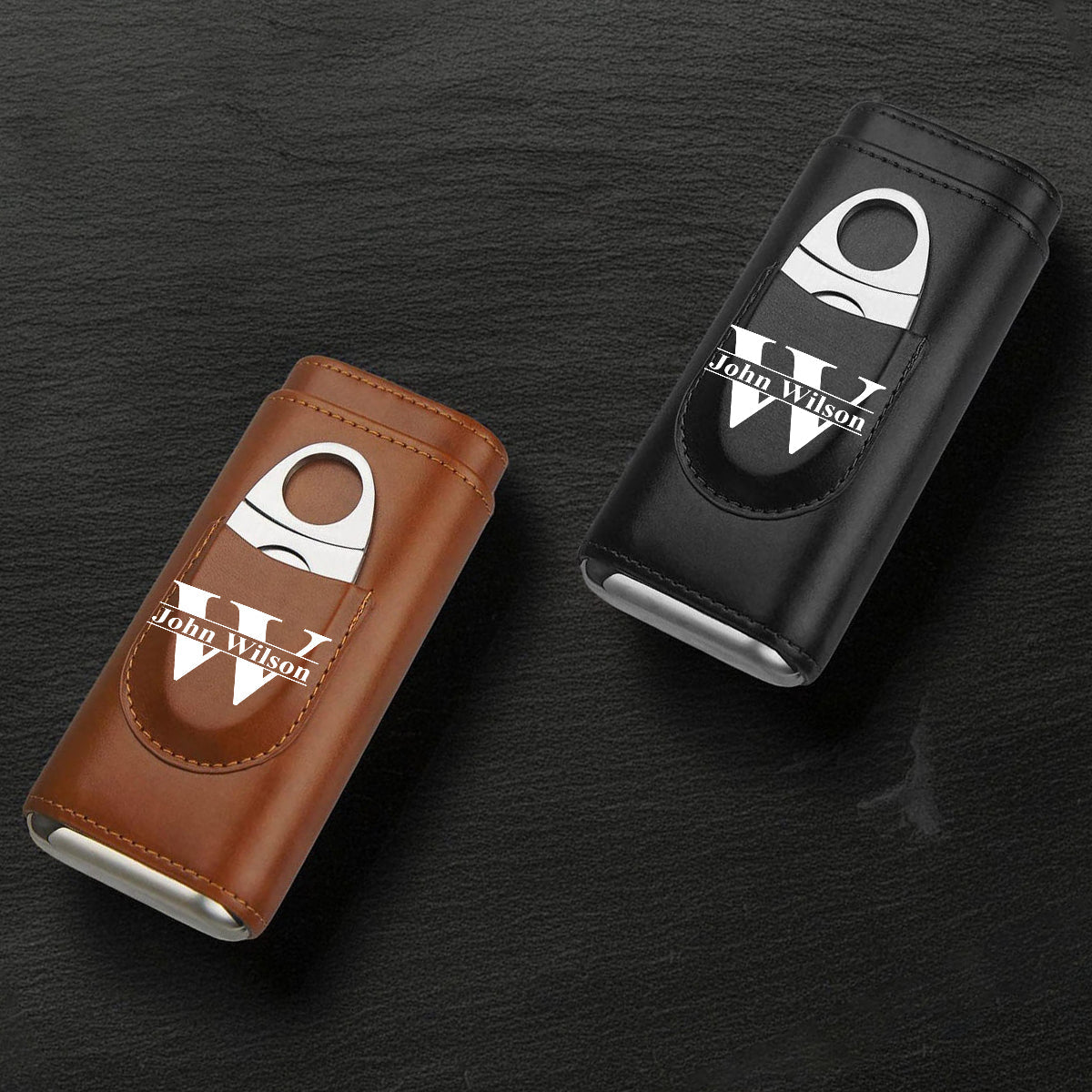 Gift For Dad Grandpa - Proud To Be American Papa - Personalized Father Leather Cigar Humidor Case