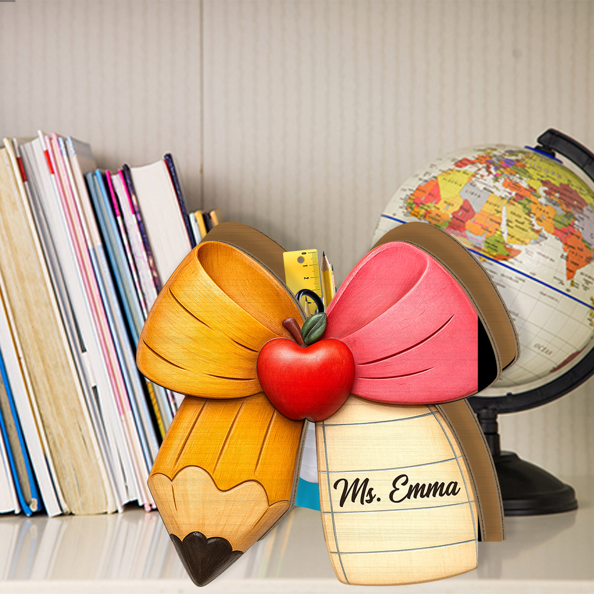 Pencil Paper Bow - Personalized Teacher Wooden Pen Holder