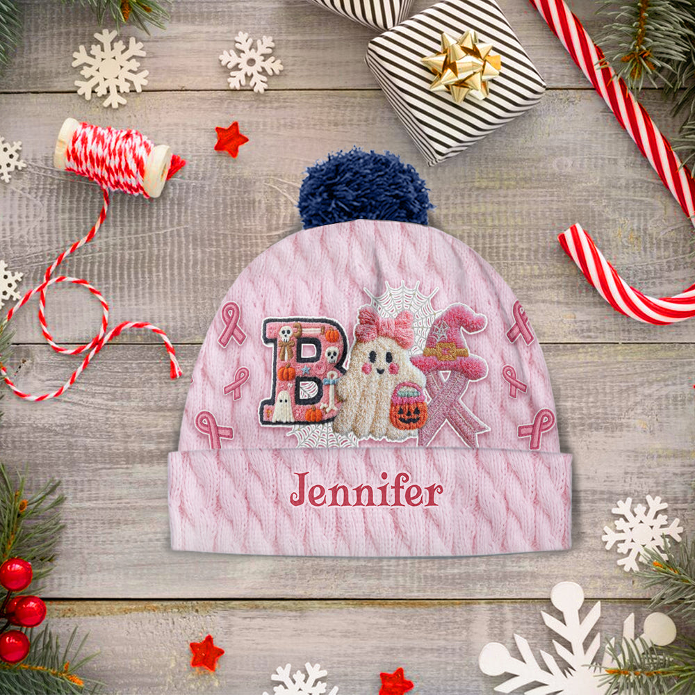 Ghost Breast Cancer Awareness - Personalized Breast Cancer Awareness Beanie Hat
