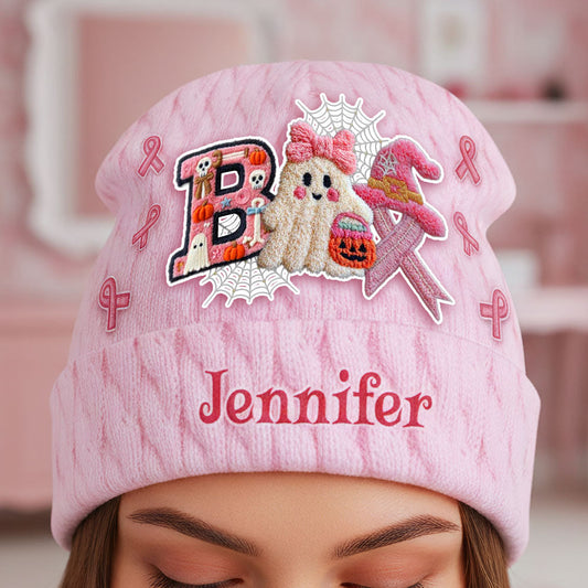 Ghost Breast Cancer Awareness - Personalized Breast Cancer Awareness Beanie Hat