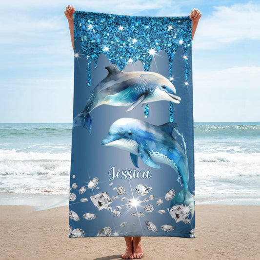 Beutiful Dolphins - Personalized Dolphin Quick-dry Beach Towel/ Bath Towel