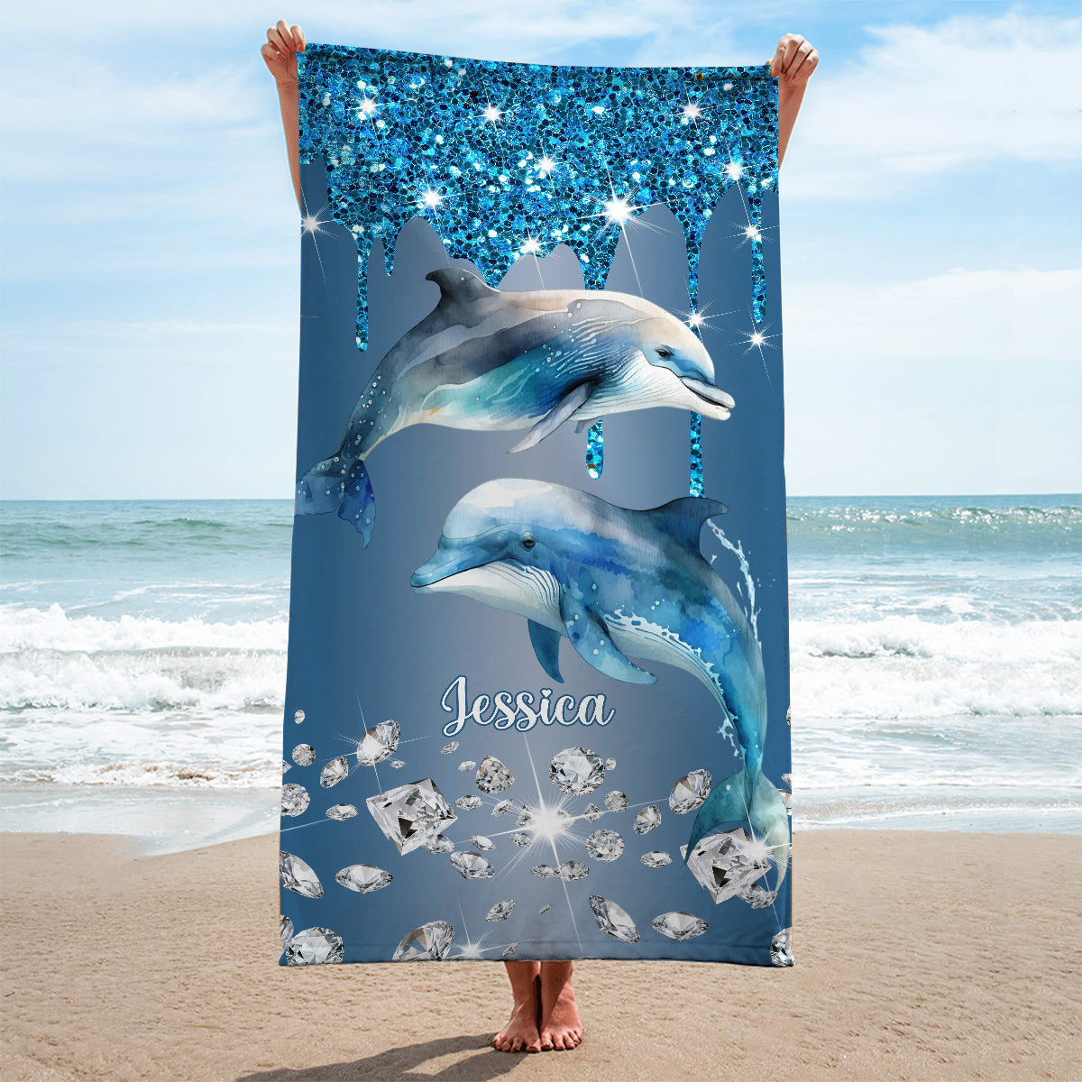 Beutiful Dolphins - Personalized Dolphin Quick-dry Beach Towel/ Bath Towel