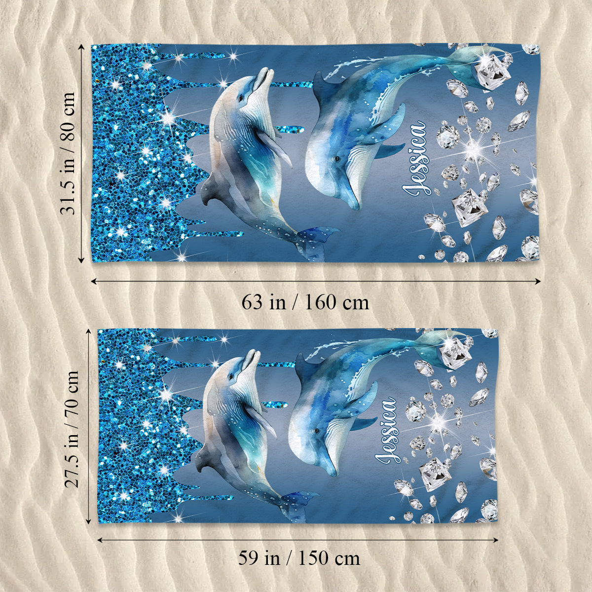 Beutiful Dolphins - Personalized Dolphin Quick-dry Beach Towel/ Bath Towel
