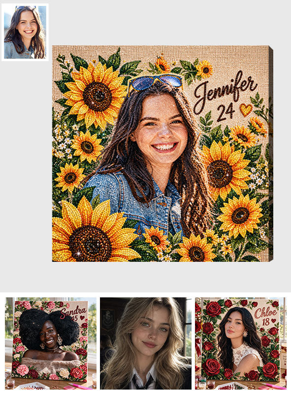 Flower Art Birthday Gift - Personalized Birthday Diamond Painting Canvas Kit
