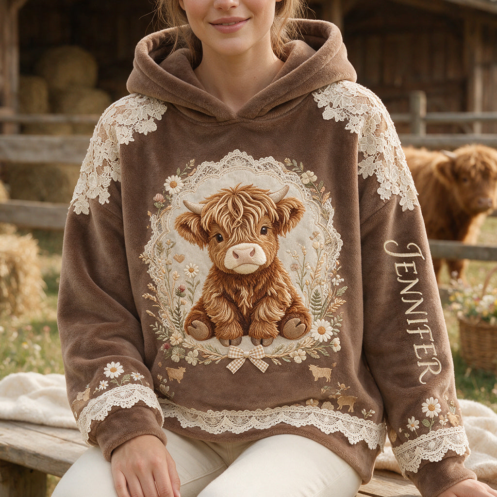 Beautiful Highland Cow - Personalized Highland Cow Fleece Hoodie