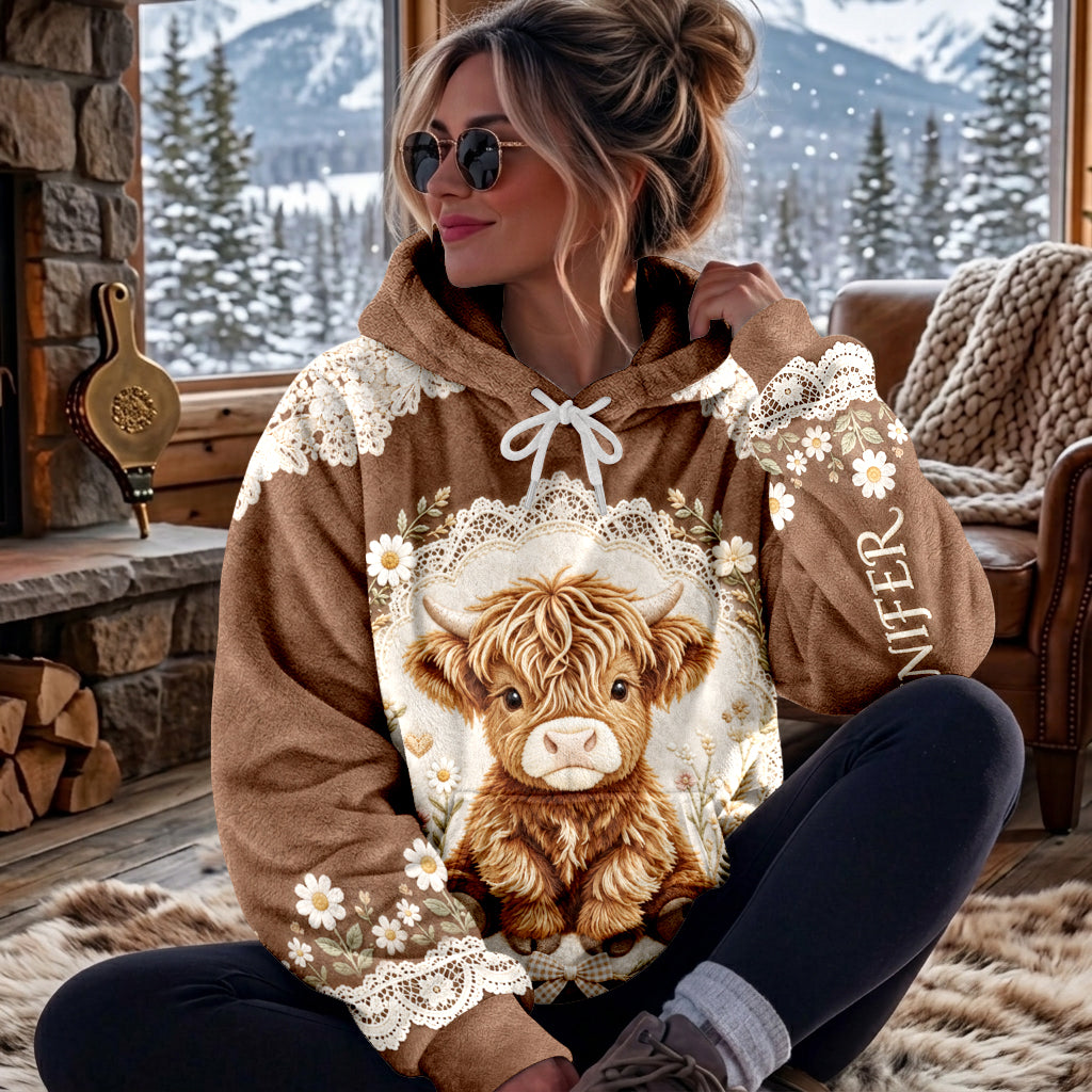 Beautiful Highland Cow - Personalized Highland Cow Fleece Hoodie