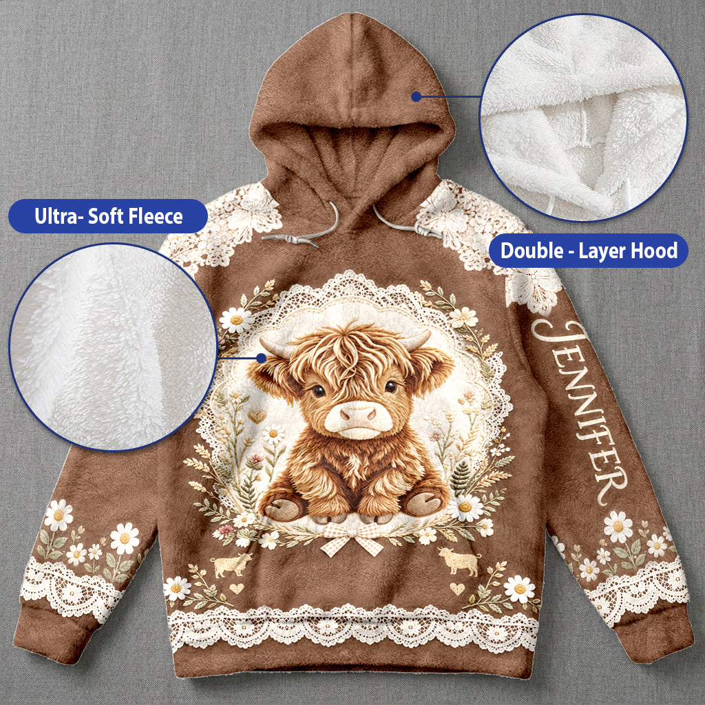 Beautiful Highland Cow - Personalized Highland Cow Fleece Hoodie