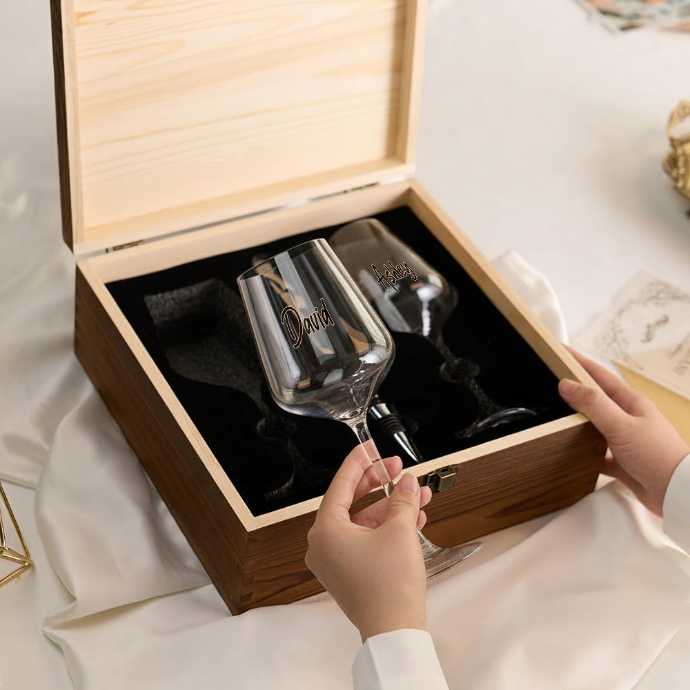 You & Me We Got This - Personalized Couple Wine Glasses Set With Wooden Box