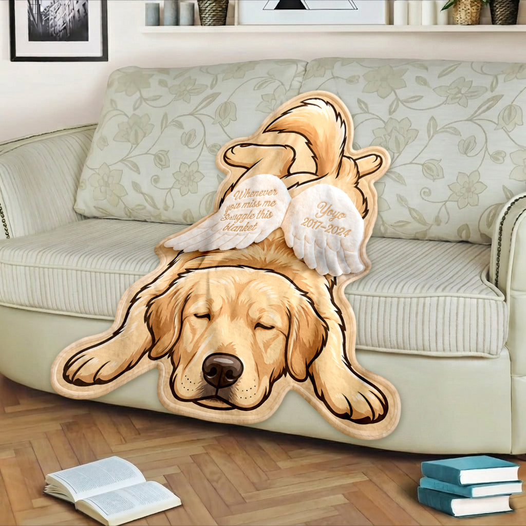 Whenever You Miss Me Snuggle This Blanket - Personalized Dog Shaped Fleece Blanket
