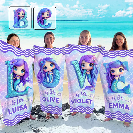 Mermaid Custom Alphabet - Personalized Kid Quick-dry Beach Towel/ Bath Towel