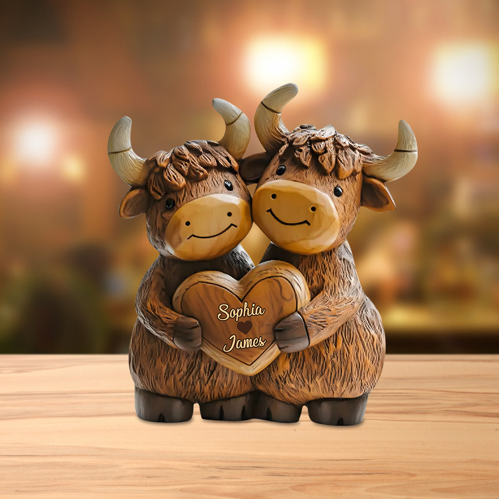 Cute Highland Cow Couple - Personalized Highland Cow Custom Shaped Acrylic Plaque