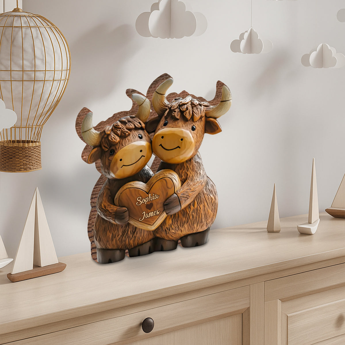 Cute Highland Cow Couple - Personalized Highland Cow Custom Shaped Acrylic Plaque