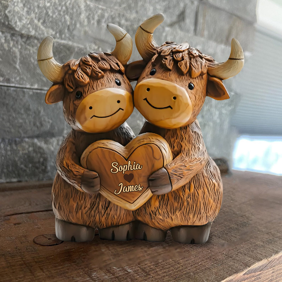 Cute Highland Cow Couple - Personalized Highland Cow Custom Shaped Acrylic Plaque