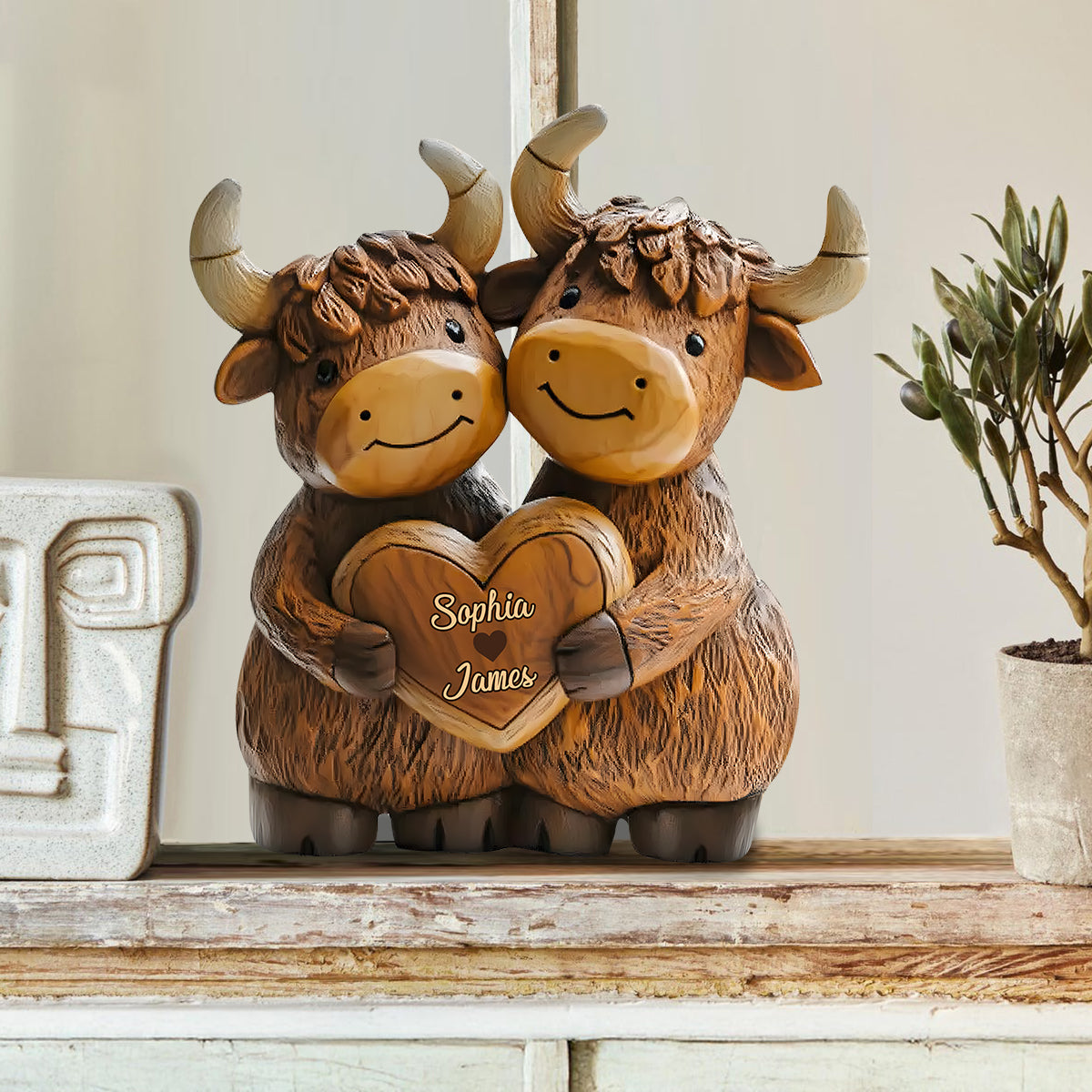 Cute Highland Cow Couple - Personalized Highland Cow Custom Shaped Acrylic Plaque