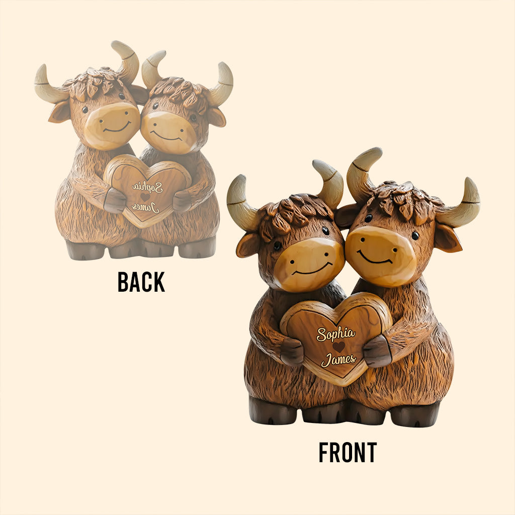 Cute Highland Cow Couple - Personalized Highland Cow Custom Shaped Acrylic Plaque