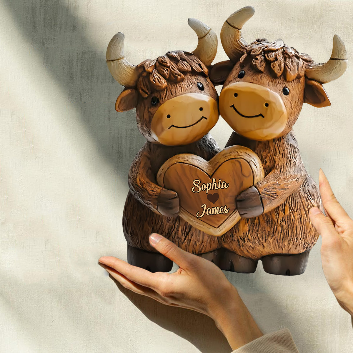 Cute Highland Cow Couple - Personalized Highland Cow Custom Shaped Acrylic Plaque