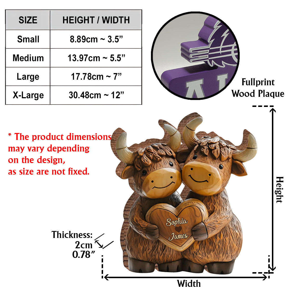 Cute Highland Cow Couple - Personalized Highland Cow Custom Shaped Acrylic Plaque