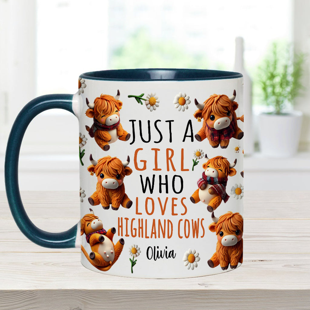 Just A Girl Who Loves Highland Cows - Personalized Highland Cow Accent Mug