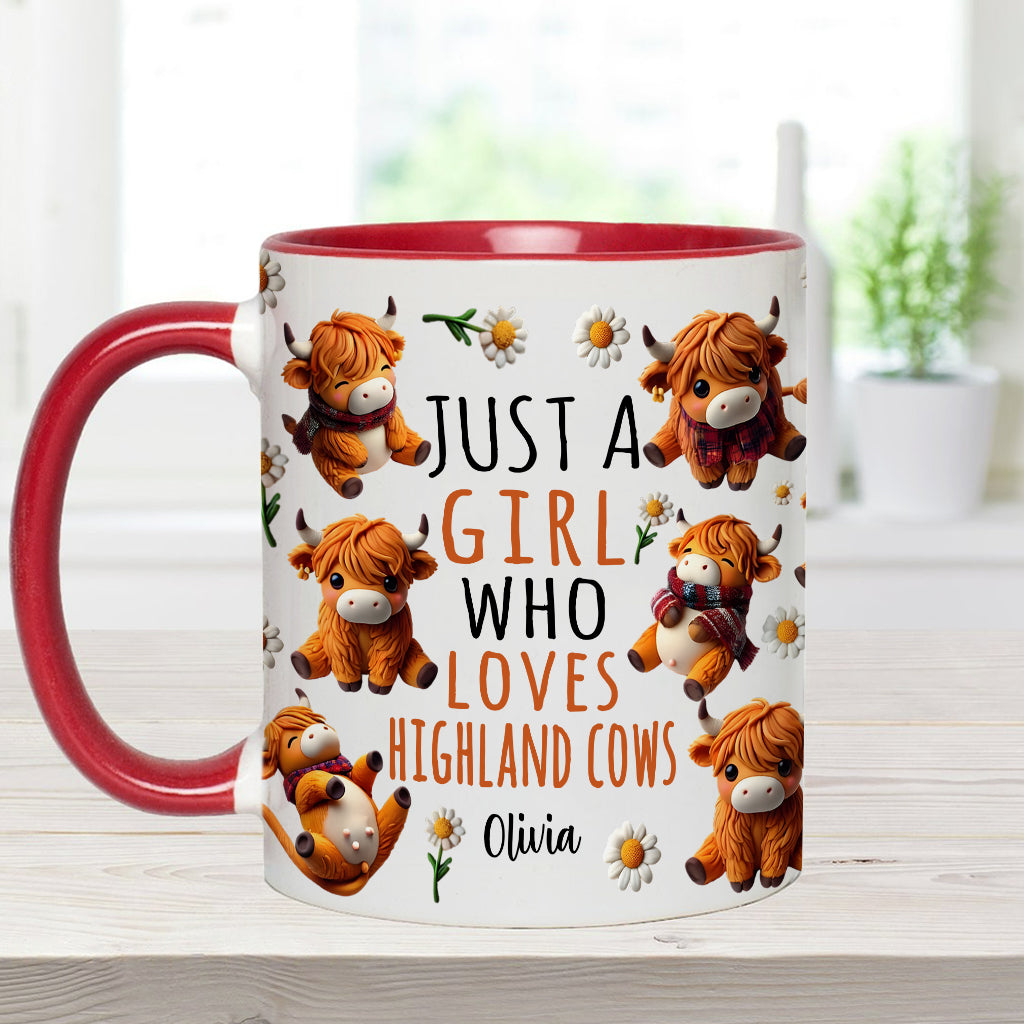 Just A Girl Who Loves Highland Cows - Personalized Highland Cow Accent Mug