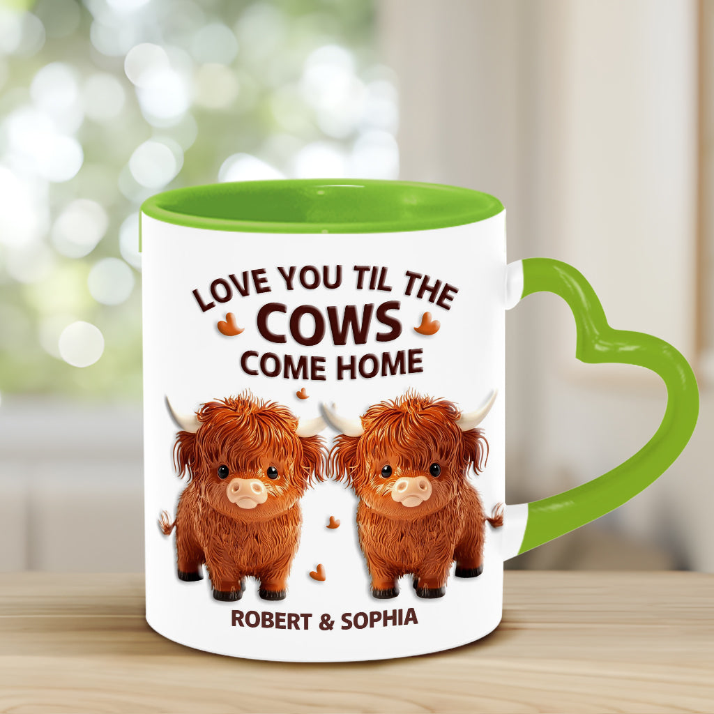Love You Til The Cows Come Home - Personalized Couple Heart Handle Mug