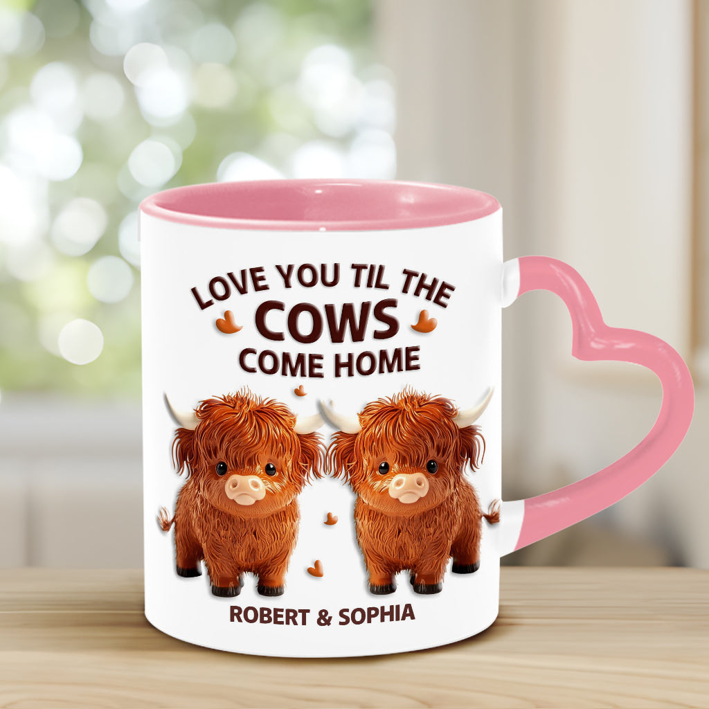 Love You Til The Cows Come Home - Personalized Couple Heart Handle Mug