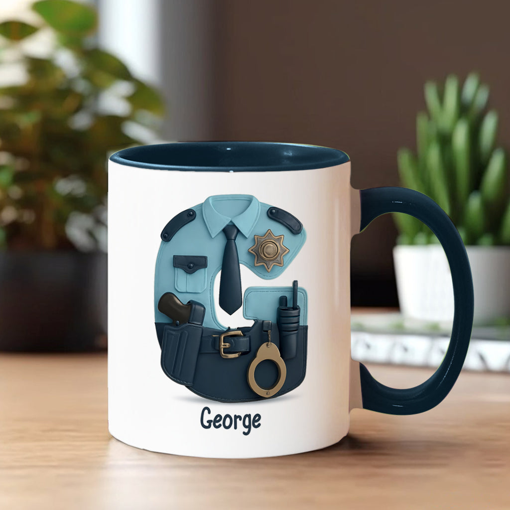 Police Custom Alphabet, Custom Initial - Personalized Police Officer Accent Mug