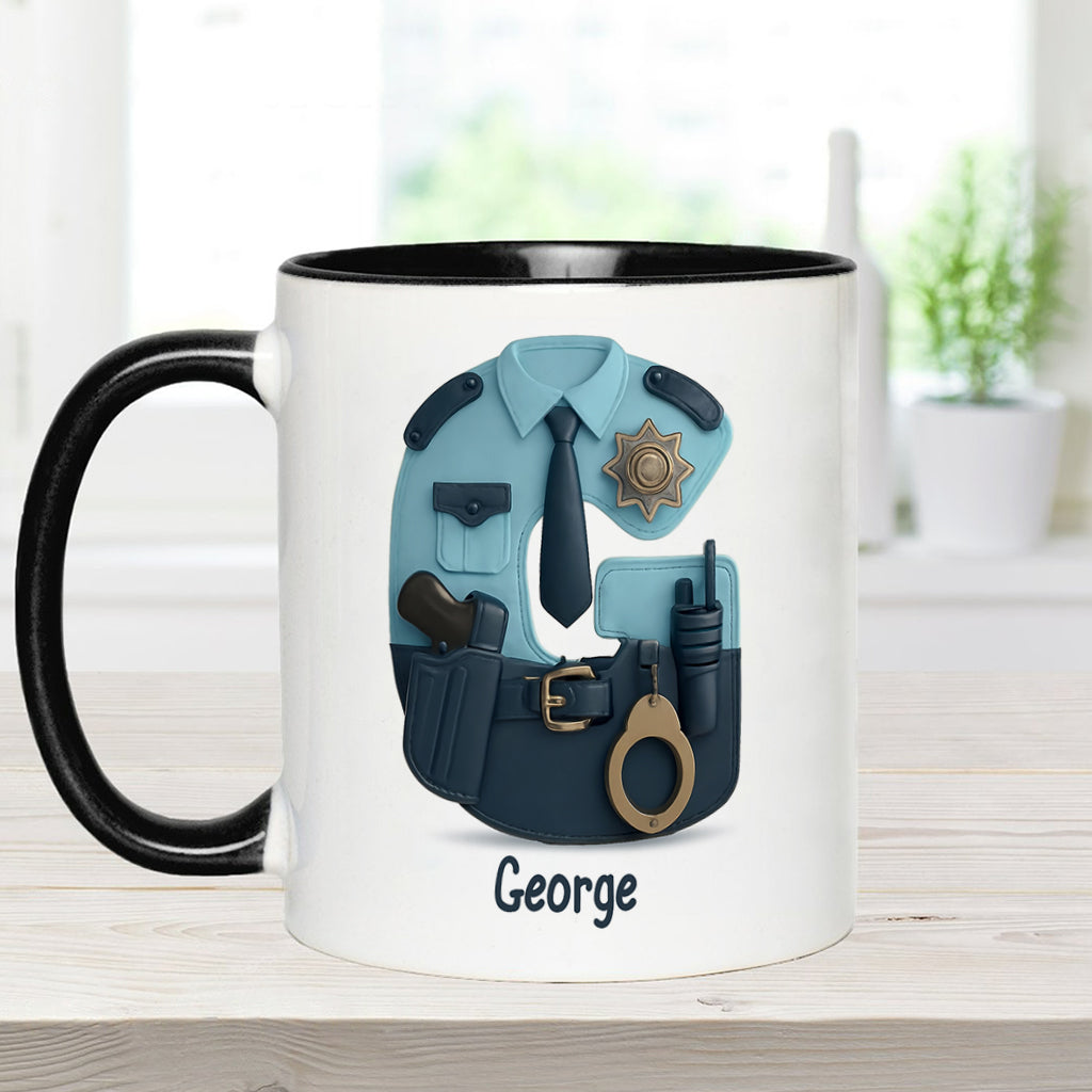 Police Custom Alphabet, Custom Initial - Personalized Police Officer Accent Mug