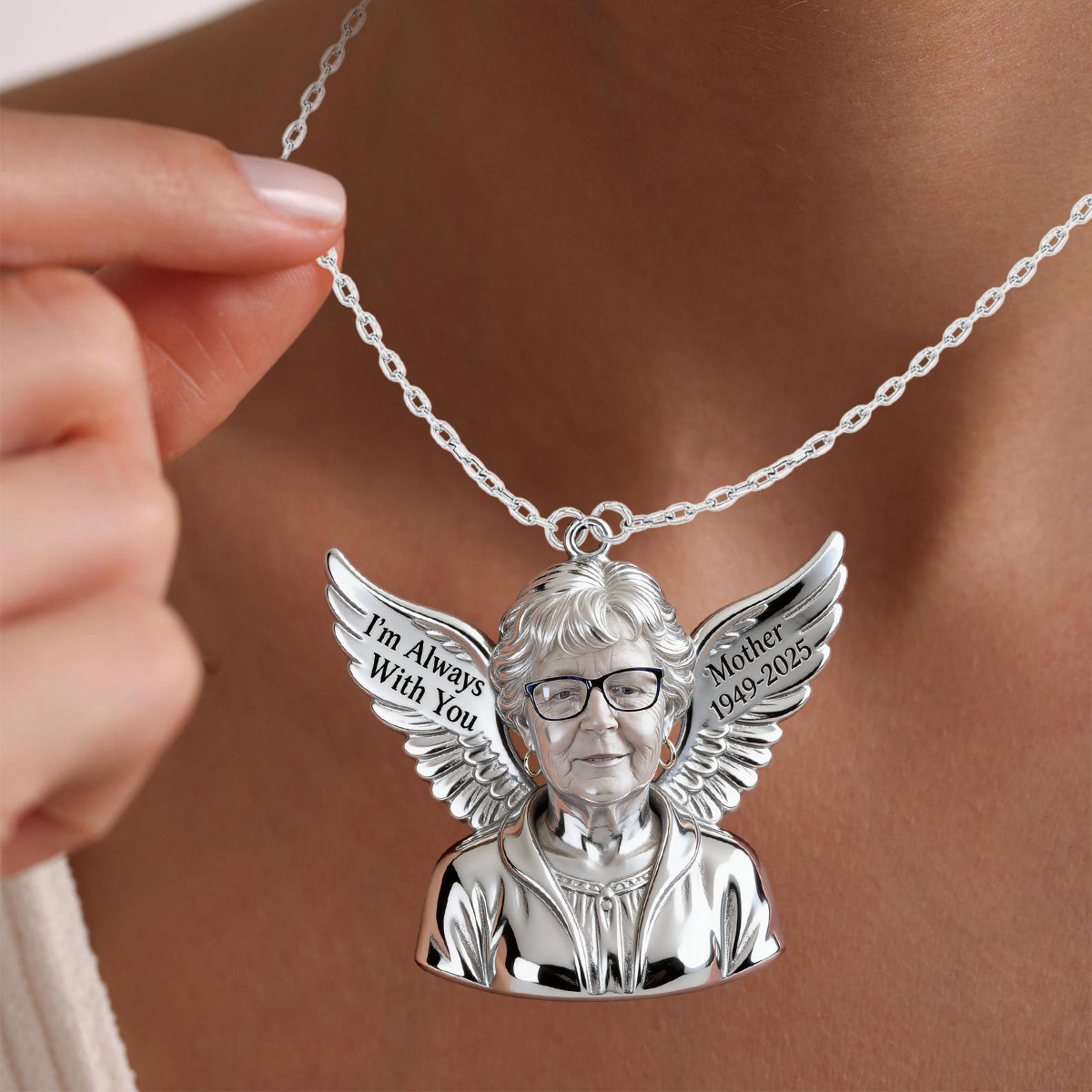 I'm Always With You - Personalized Memorial Shaped Metal Pendant Necklace