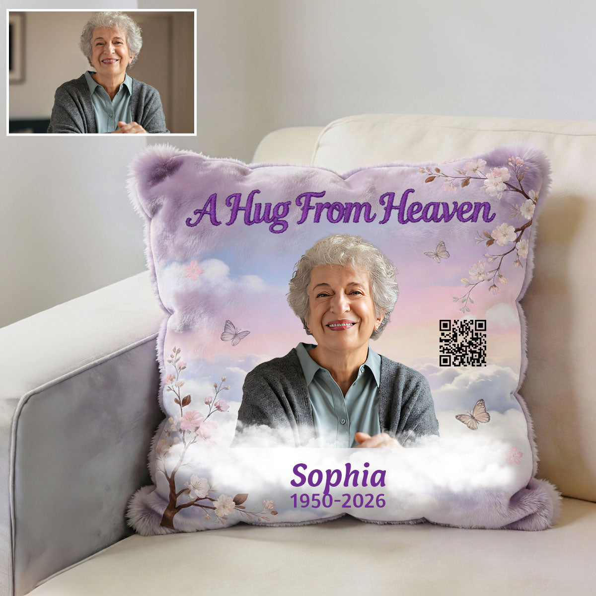 A Hug From Heaven - Personalized Memorial Faux Fur Square Pillow