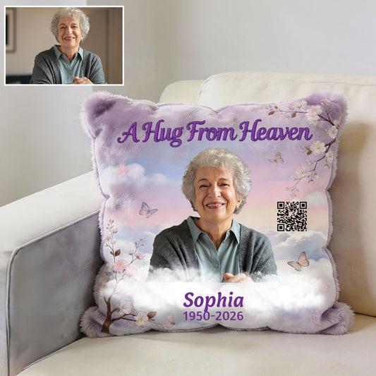 A Hug From Heaven - Personalized Memorial Faux Fur Square Pillow