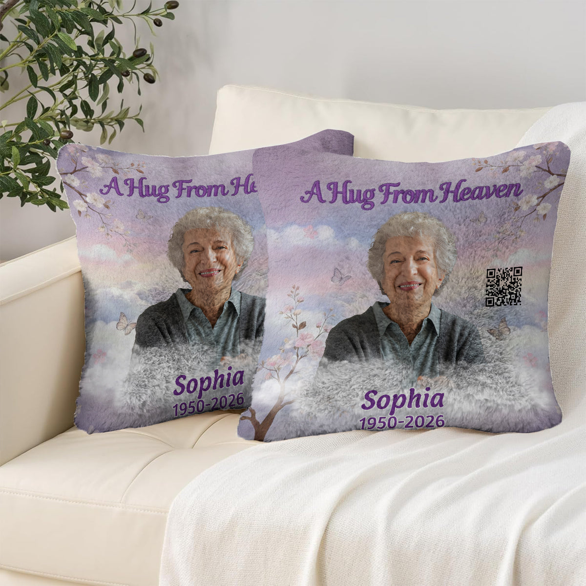 A Hug From Heaven - Personalized Memorial Faux Fur Square Pillow