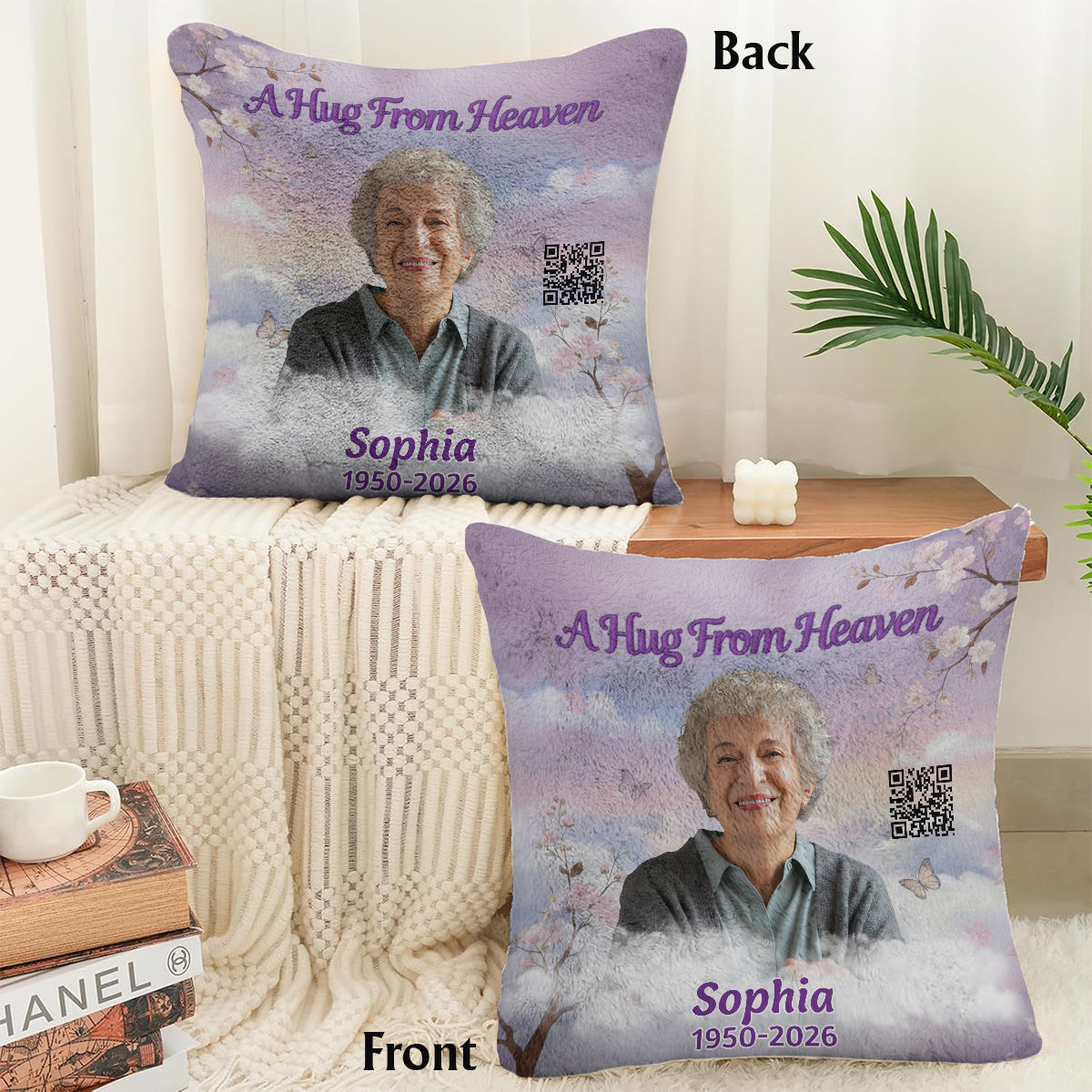 A Hug From Heaven - Personalized Memorial Faux Fur Square Pillow