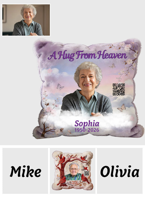 A Hug From Heaven - Personalized Memorial Faux Fur Square Pillow