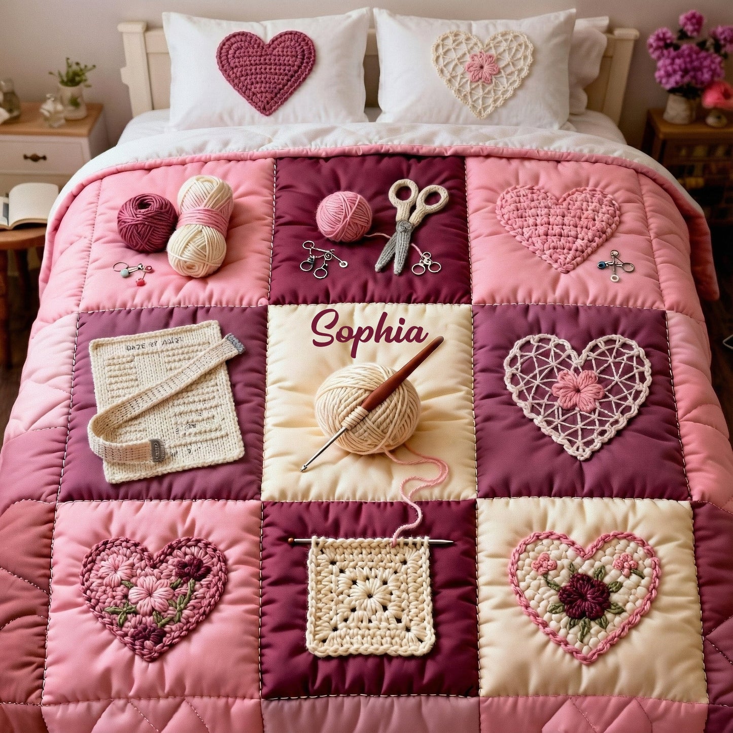 Crochet Heart - Personalized Crocheting Bedding Set
