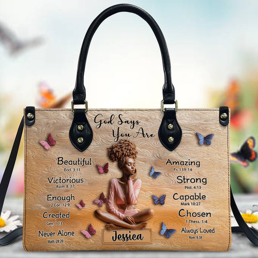 God Says You Are - Personalized African American Leather Handbag