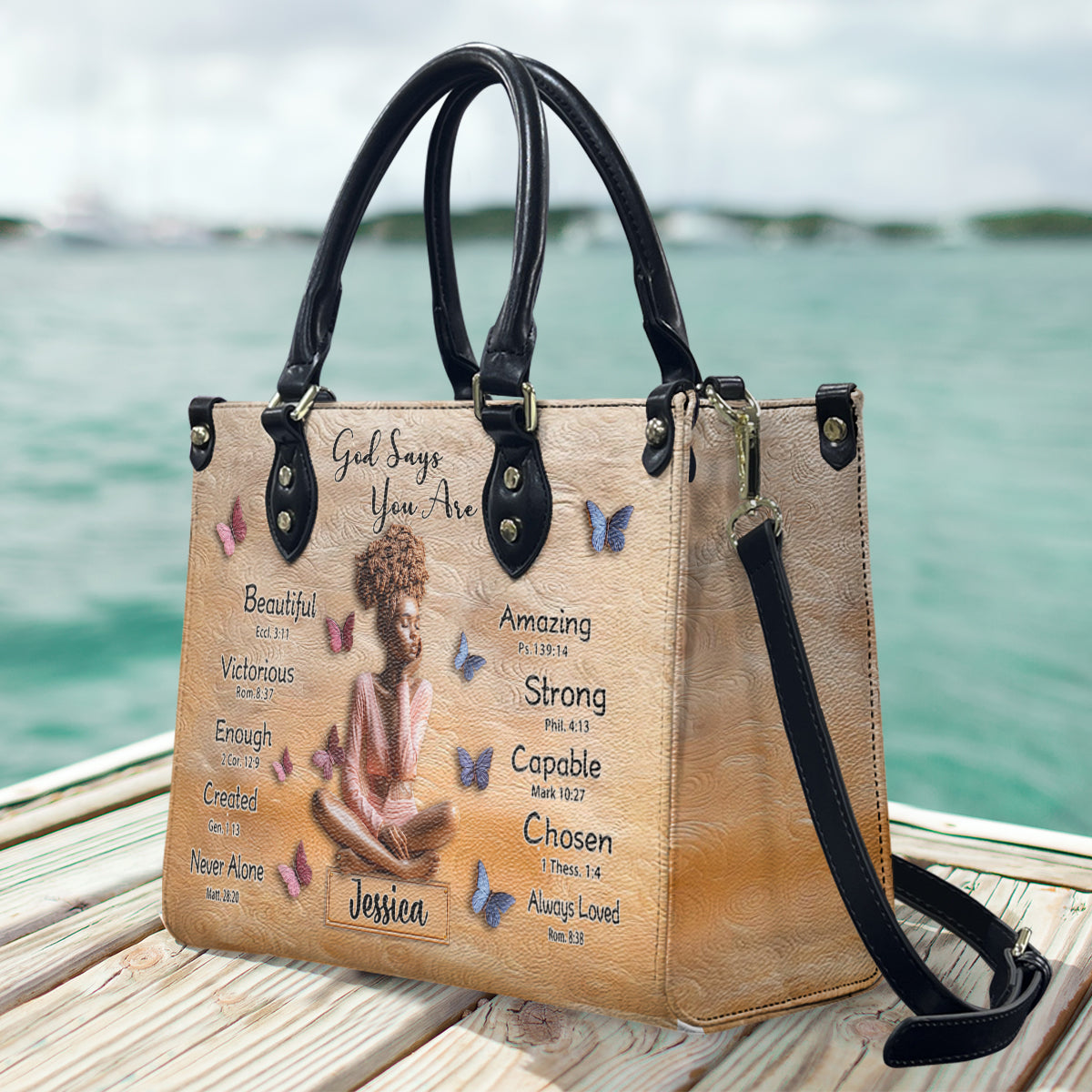 God Says You Are - Personalized African American Leather Handbag