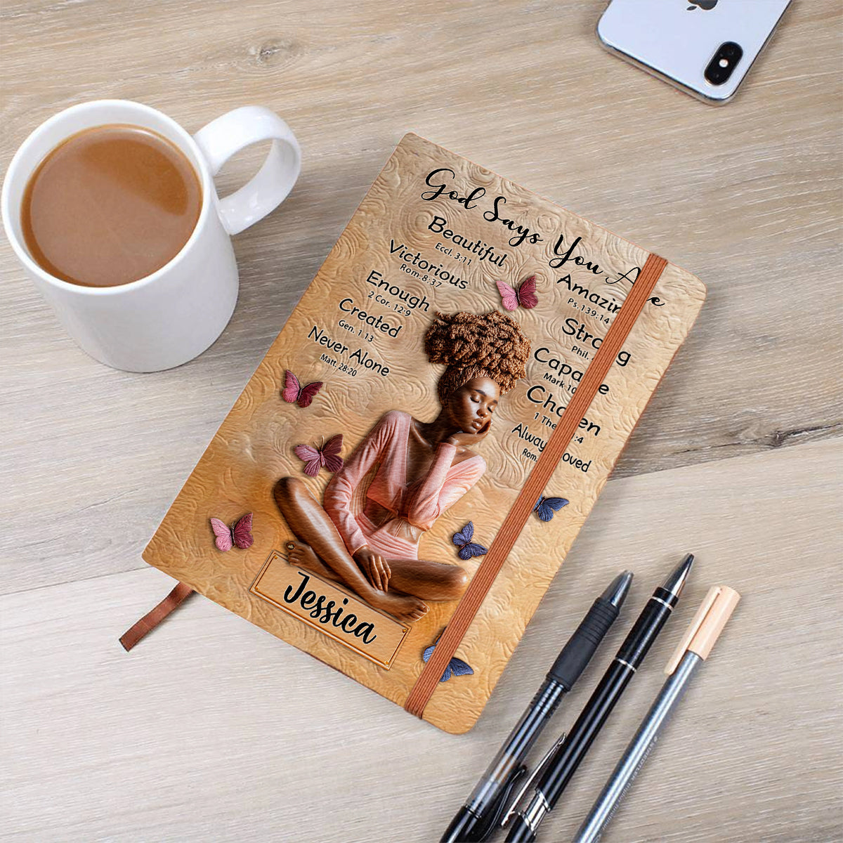 God Says You Are - Personalized African American Leather Journal