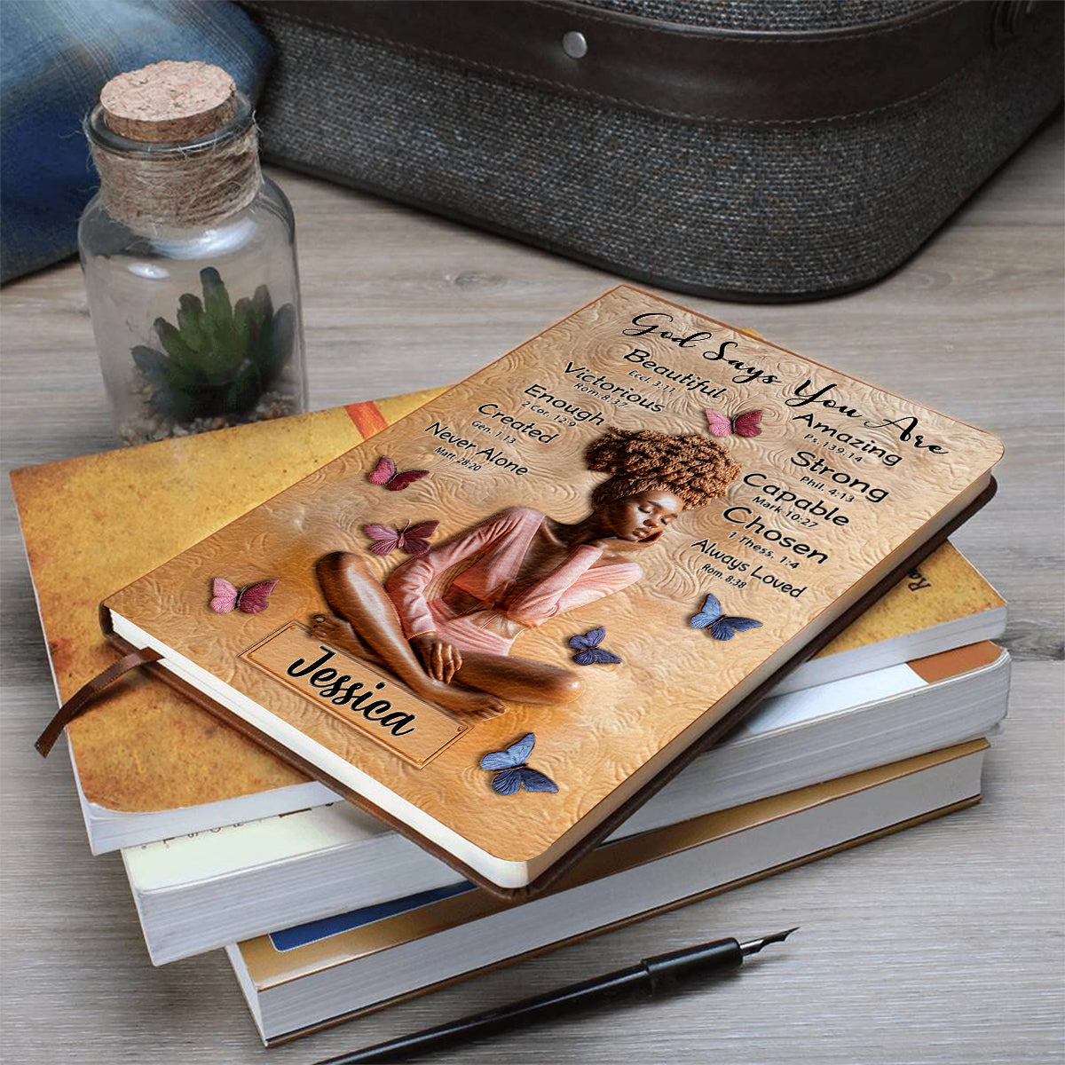 God Says You Are - Personalized African American Leather Journal