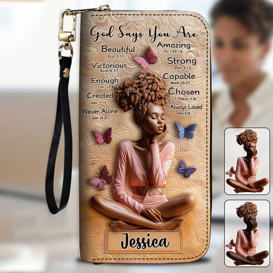 God Says You Are - Personalized African American Leather Long Wallet