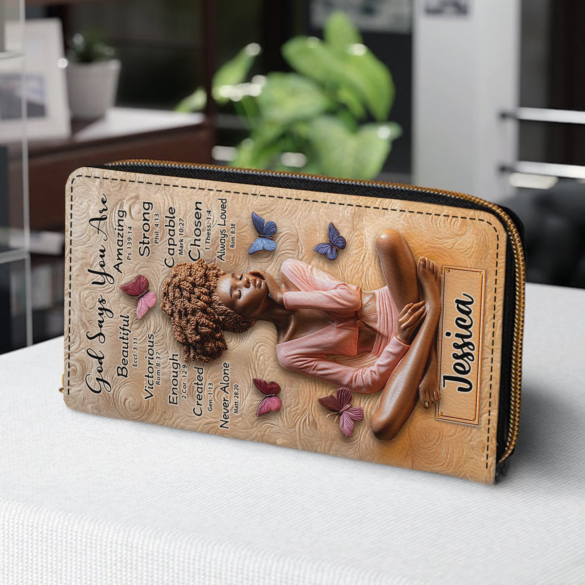 God Says You Are - Personalized African American Leather Long Wallet