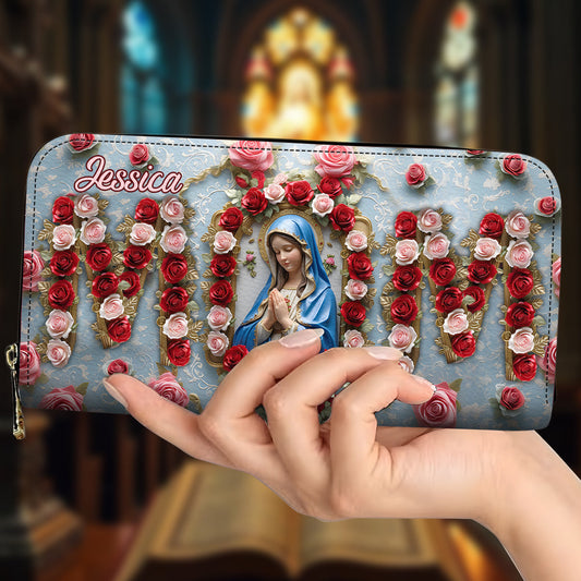 Mom Lady Of Grace - Personalized Christian Leather Long Wallet