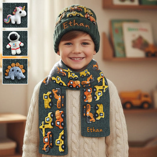 Construction Machines - Personalized Kid Knitted Scarf
